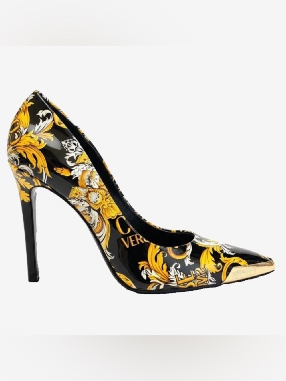 🛍️ VERSACE JEANS COUTURE AUTHENTIC BAROQUE PRINT TOE CAP STILETTO PUMPS NWOT